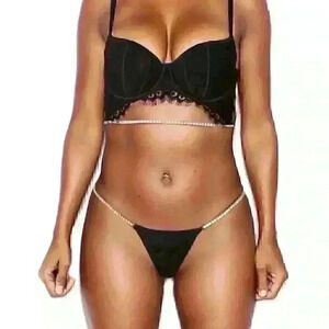 Soft Cup Rhinestone Lace Bra, Eclipse
